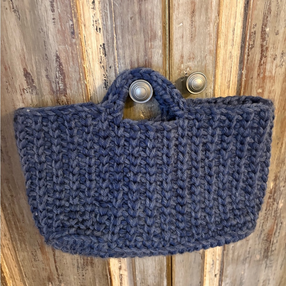 Handcrafted Blue Knit Tote Bag